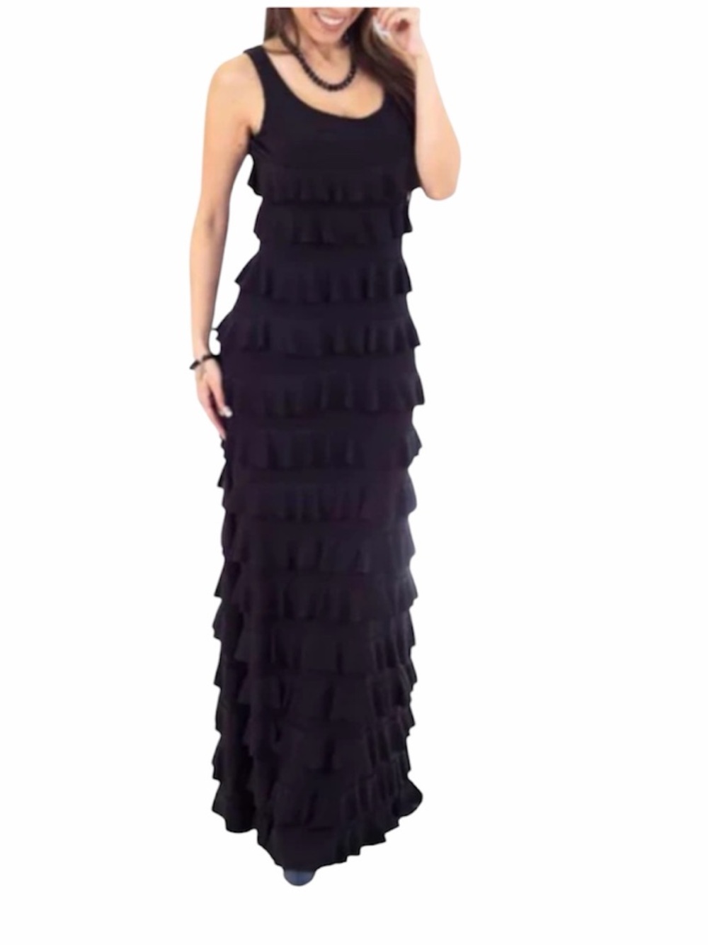 Black Sleeveless Tiered Ruffle Maxi Dress  Size 1X